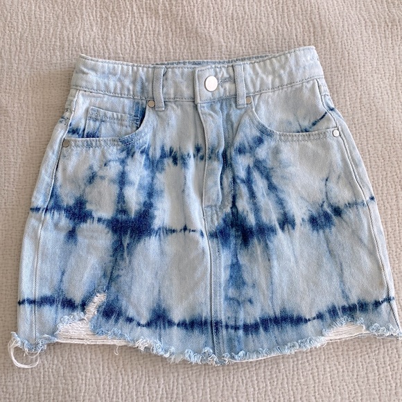SEED TEEN light blue tye dye denim mini skirt - Picture 1 of 4